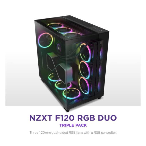 NZXT F120 RGB Duo - 120mm Dual-sided RGB Fan - Triple Pack with controller - Black - Image 2