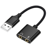 USB Sound Card Adapter with 3.5mm Headphone and Microphone Jack Braided Cable