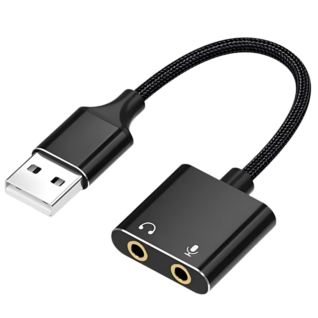 USB Sound Card Adapter with 3.5mm Headphone and Microphone Jack Braided Cable