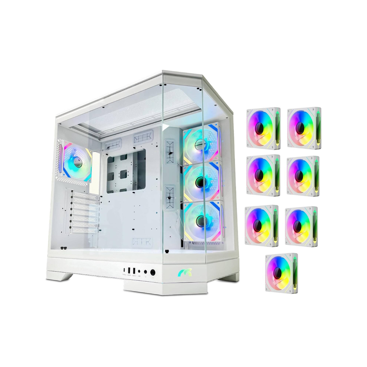 Tortox Prism ATX Full Tower Case, 7x Pre-Installed 120mm ARGB white